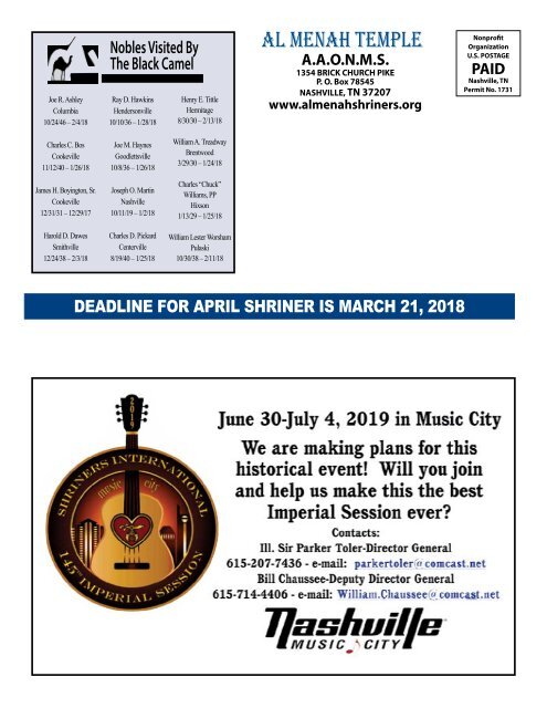 SHRINER MARCH 2018