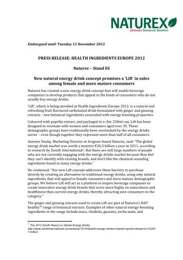 PRESS RELEASE: HEALTH INGREDIENTS EUROPE 2012 Naturex ...