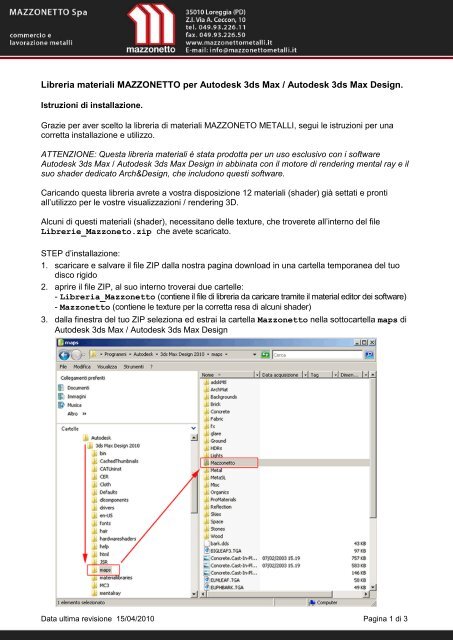Libreria materiali MAZZONETTO per Autodesk 3ds Max / Autodesk 3ds Max Design. 