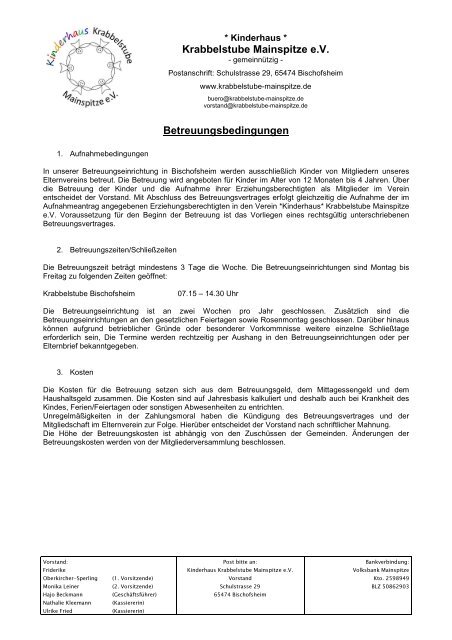 Betreuungsbedingungen - Kinderhaus Krabbelstube Mainspitze e. V.