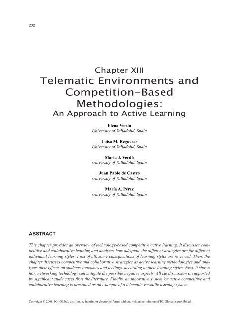 Advances in E-learning-Experiences and Methodologies