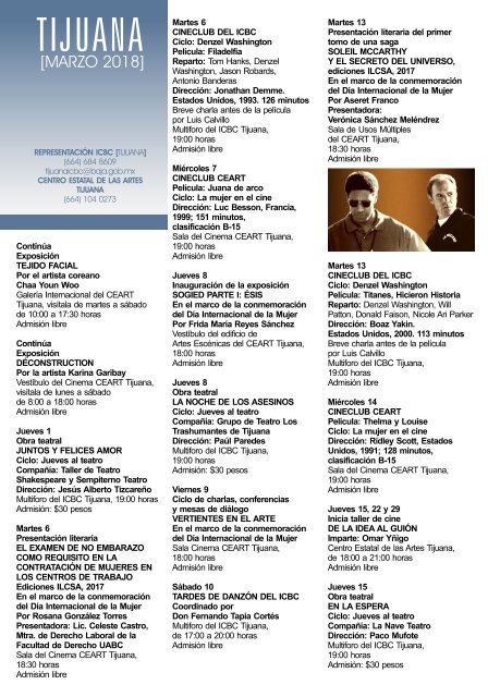 Agenda Cultural del ICBC Marzo 2018