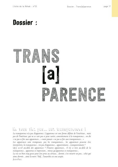 Echo de la Réhab - N°22 - Trans[a]parence - Mars 2018