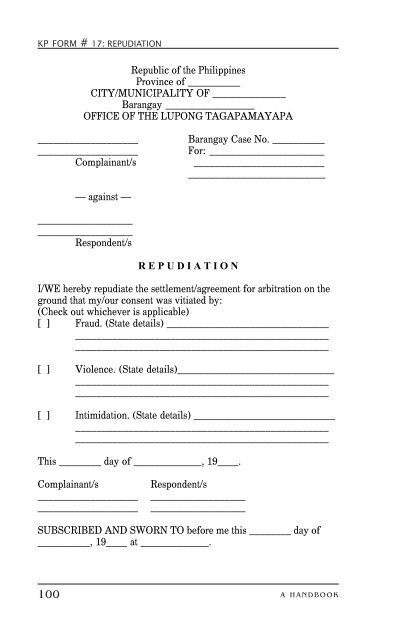 KP FORM # 17: REPUDIATION