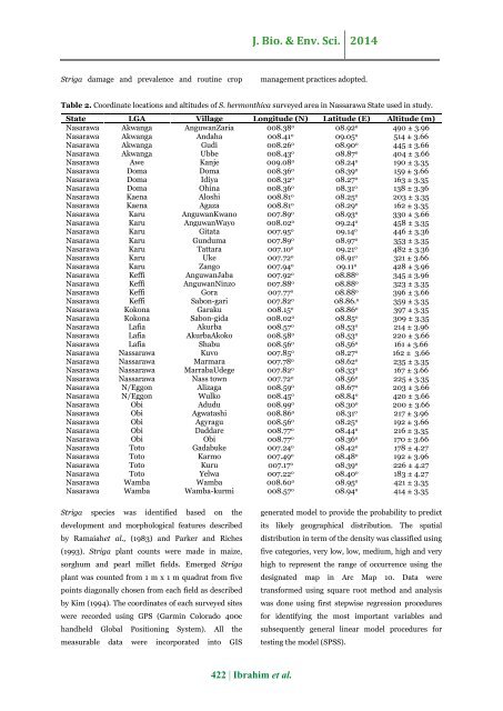 Spatial distribution and density of Striga hermonthica (Del.) benth infestation associated with cereal production in southern guinea savanna farming systems