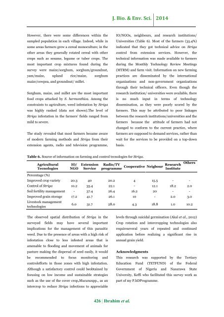 Spatial distribution and density of Striga hermonthica (Del.) benth infestation associated with cereal production in southern guinea savanna farming systems