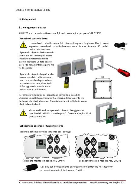 MANUALE USO E INSTALLAZIONE ENSY AHU 200 H - V (