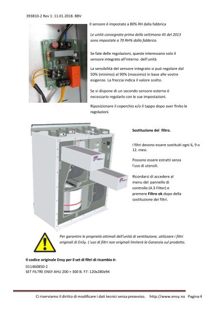 MANUALE USO E INSTALLAZIONE ENSY AHU 200 H - V (