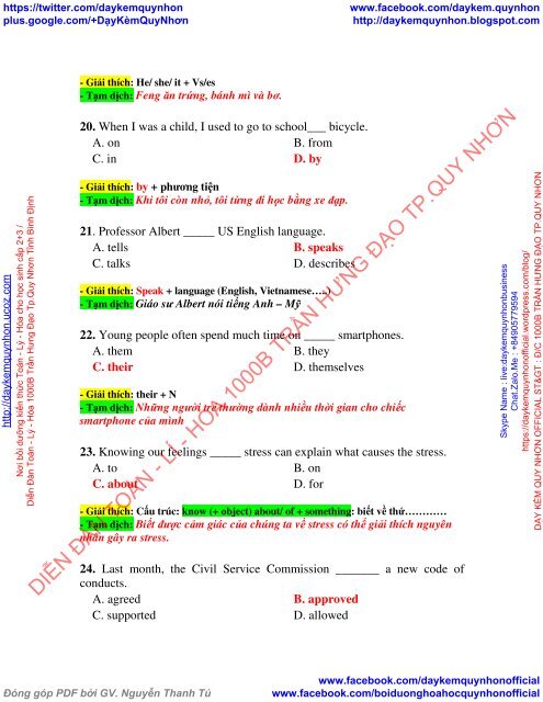 ĐÁP ÁN + GIẢI CHI TIẾT ĐỀ CƯƠNG ÔN THI TIẾNG ANH CÔNG CHỨC TỈNH QUẢNG NGÃI LẦN 2 NĂM 2017