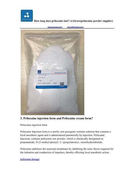 How long does prilocaine last? - AASraw(prilocaine powder supplier)