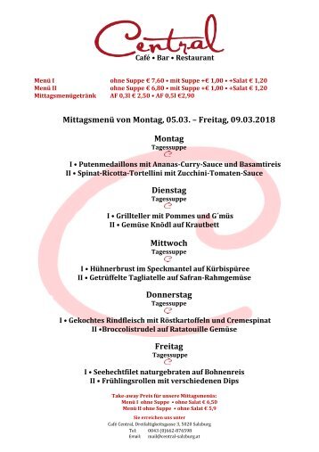 Central Mittagsmenüplan 05.03.-09.03.2018