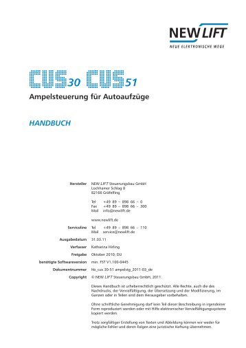 Ampelsteuerung für Autoaufzüge handbuch - New Lift