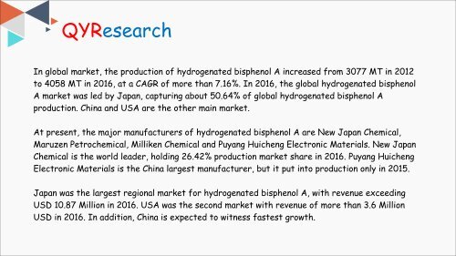 QYResearch: The global Hydrogenated Bisphenol A market is expected to reach 24.88 million USD by the end of 2023