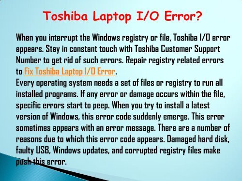 Fix Toshiba Laptop I/O Error? Dial +1-800-256-0160 Helpline