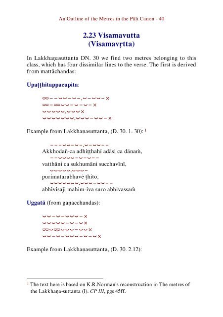 An Outline of the Metres in the Pāḷi Canon