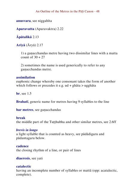 An Outline of the Metres in the Pāḷi Canon