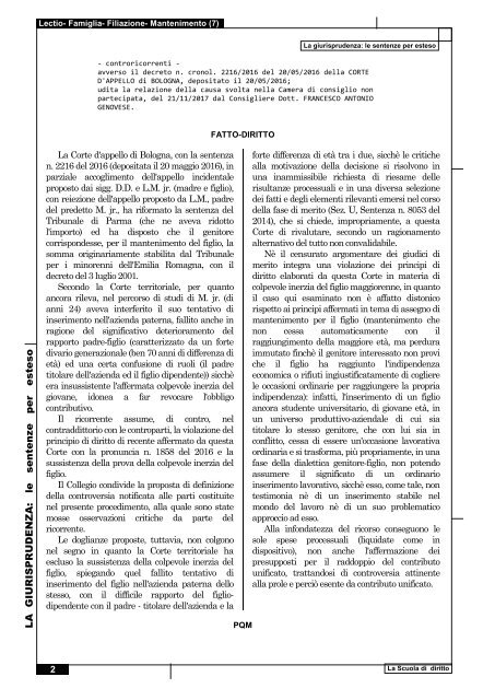 Cassazione Civile, n. 30540 del 20.12.2017, Sez. 6- Famiglia- Filiazione- Mantenimento (7) d