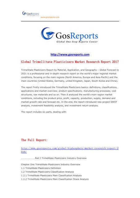 Global Trimellitate Plasticizers Market Research Report 2017