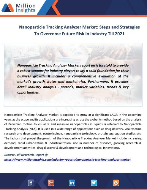 Nanoparticle Tracking Analyzer Market Steps and Strategies To Overcome Future Risk In Industry Till 2021