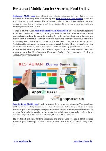 Restaurant Mobile App for Ordering Food Online