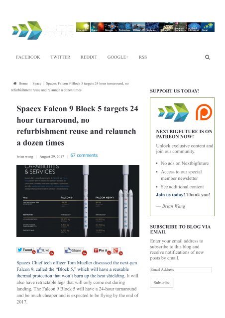 Spacex Falcon 9 Block 5 targets 24 hour turnaround, no refurbishment reuse and relaunch a dozen times _ NextBigFuture