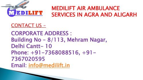 Medilift Air Ambulance Service in Agra and Aligarh (2 files merged)