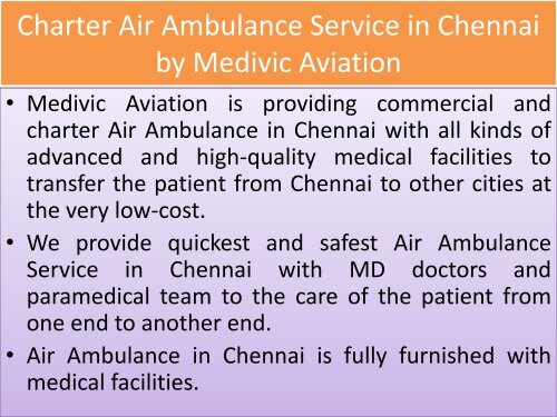 Hire More Reliable Cost Air Ambulance Service in Chennai