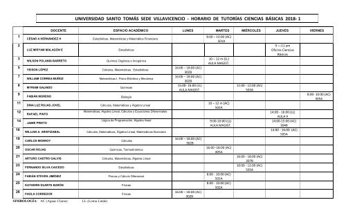 HORARIOS TUTORÍAS 2018-1