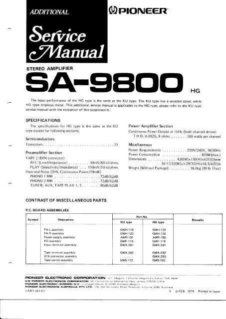 PIONEER SA-9800 circuit