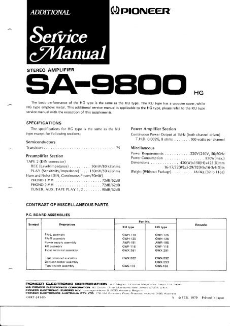 Pioneer Sa 9800 Circuit Pioneer Sa 9800 Circuit