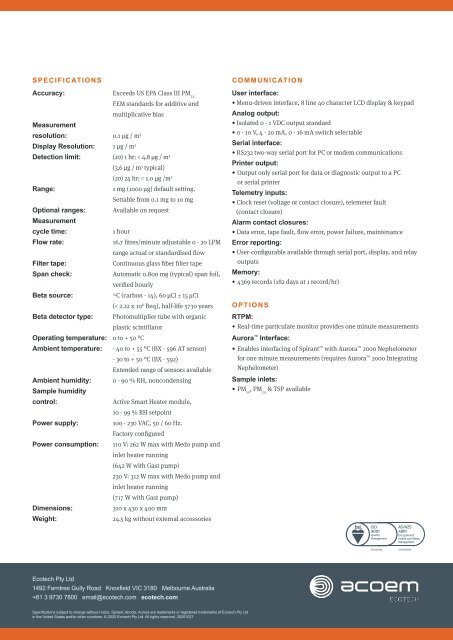 ECOTECH Spirant BAM spec sheet