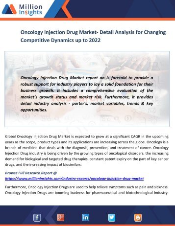 Oncology Injection Drug Market- Detail Analysis for Changing Competitive Dynamics up to 2022