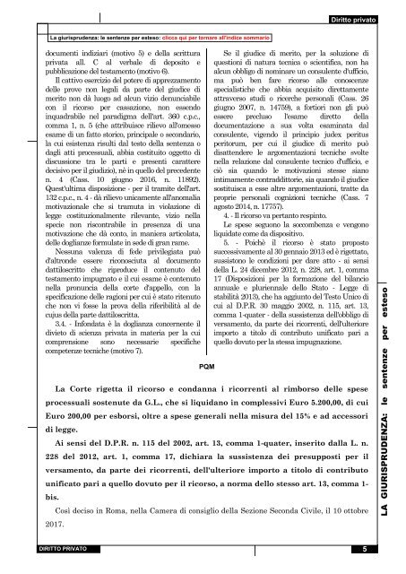 Cassazione Civile, n. 30733 del 21.12.2017, Sez. 0- Successioni- Testamento- Forma, falsità e querela di falso (9) d