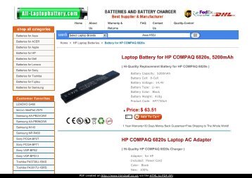 Laptop Battery for HP COMPAQ 6820s