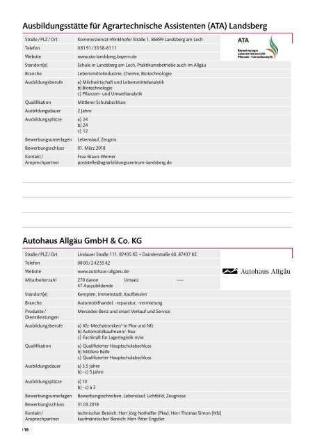 Info-Katalog Allgäuer Lehrstellenbörse 2018