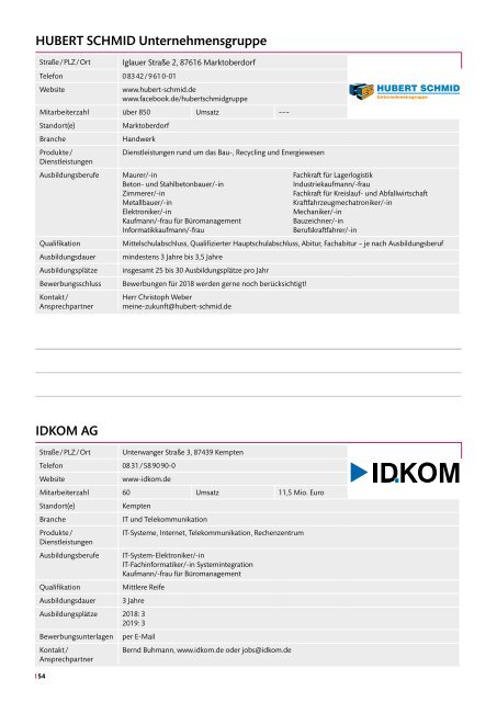 Info-Katalog Allgäuer Lehrstellenbörse 2018