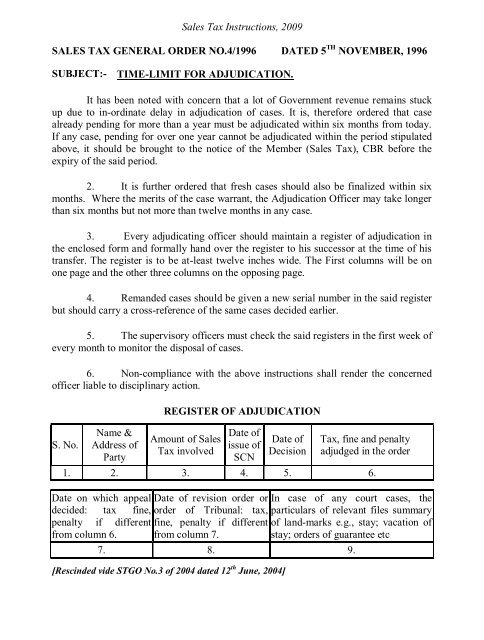 Sales Tax Instructions