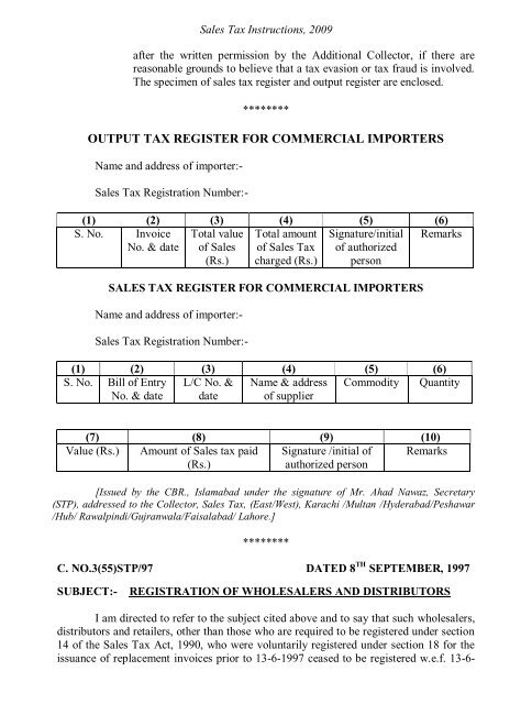 Sales Tax Instructions