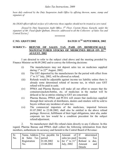 Sales Tax Instructions