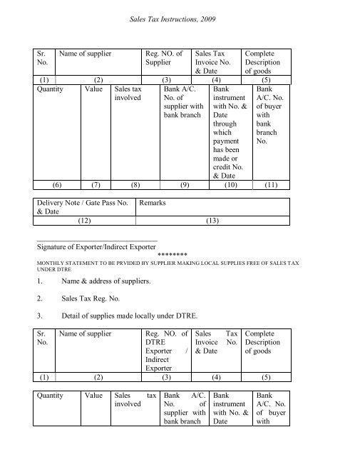 Sales Tax Instructions