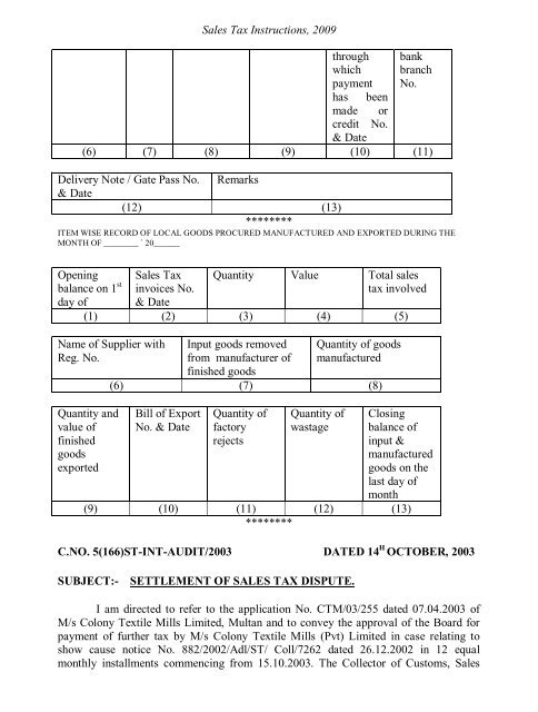 Sales Tax Instructions