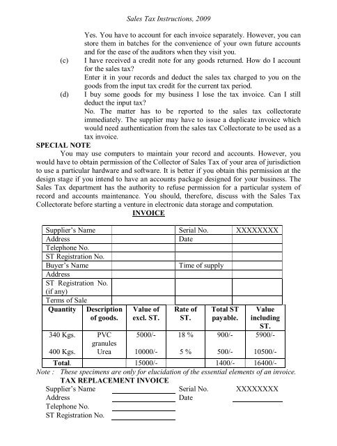 Sales Tax Instructions