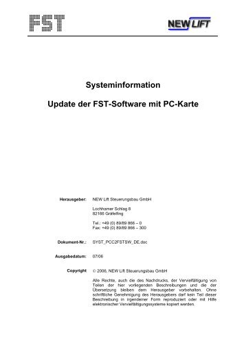 Systeminformation Update der FST-Software mit PC-Karte - New Lift