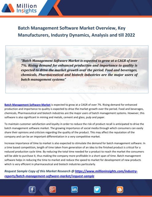 Batch Management Software Market Overview, Key Manufacturers, Industry Dynamics, Analysis And Till 2022