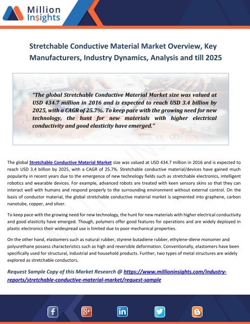 Stretchable Conductive Material Market Overview, Key Manufacturers, Industry Dynamics, Analysis And Till 2025