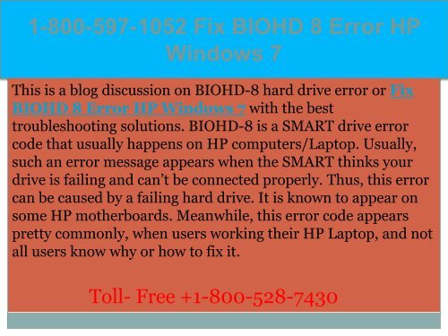 Call +1-800-597-1052 Fix BIOHD 8 Error HP Windows 7 | For HP help