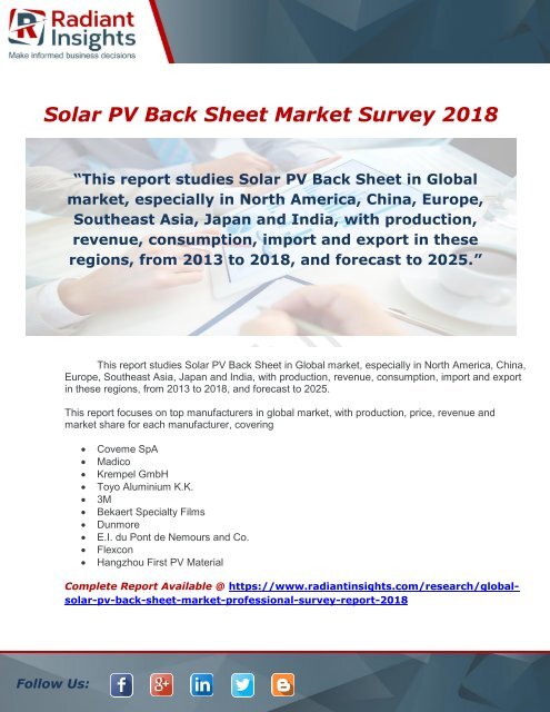 Solar PV Back Sheet Market Survey 2018