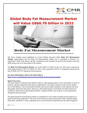 Global Body Fat Measurement Market will Value US$0.70 billion in 2022