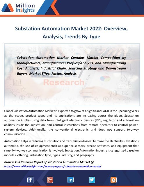 Substation Automation Market 2022 Overview, Analysis, Trends By Type