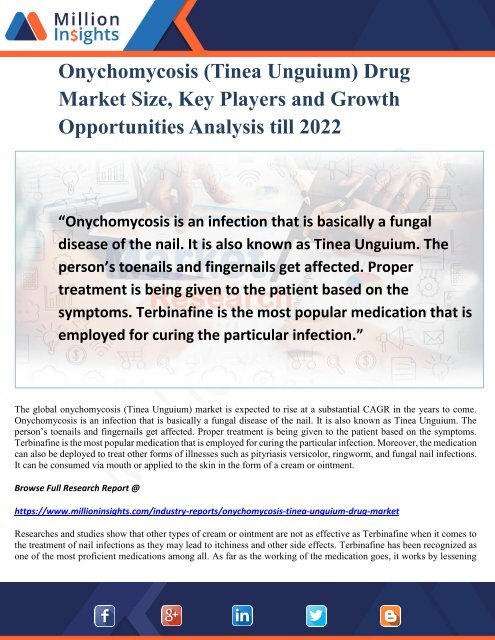 Onychomycosis (Tinea Unguium) Drug Market Size, Key Players and Growth Opportunities Analysis till 2022